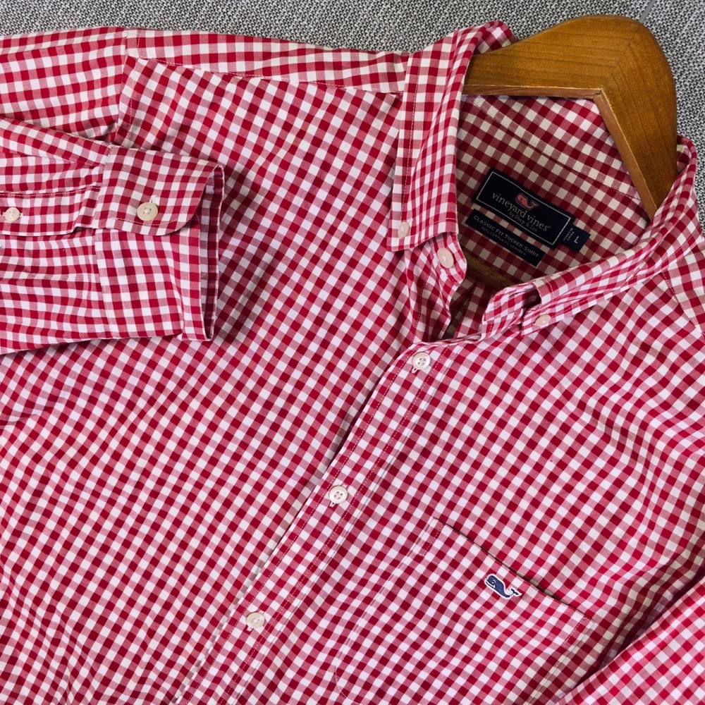 Vineyard Vines Tucker Shirt L Red White Gingham Classic Fit Preppy Casual 1W3569